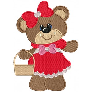 Cute Girl Bear With a Big Bow Filled Machine Embroidery Design Digitized Pattern